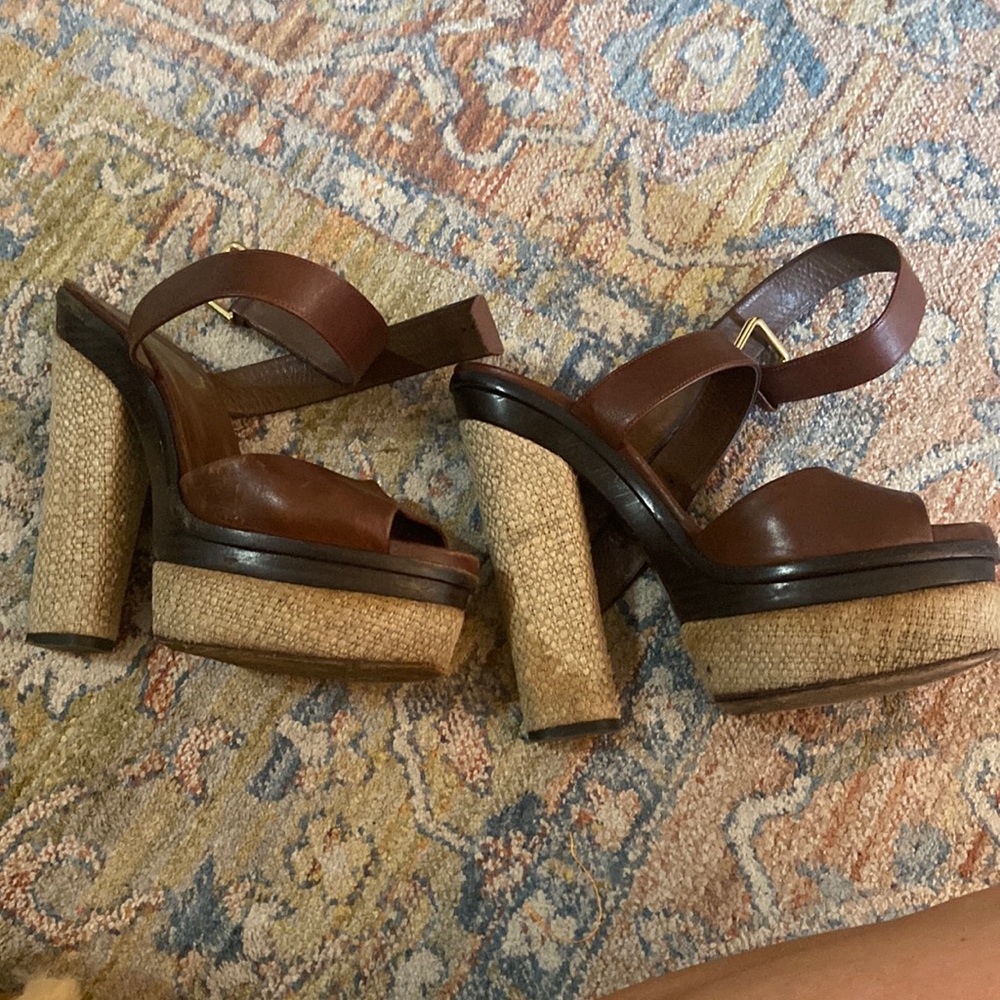 Ysl brown leather and espadrille pump